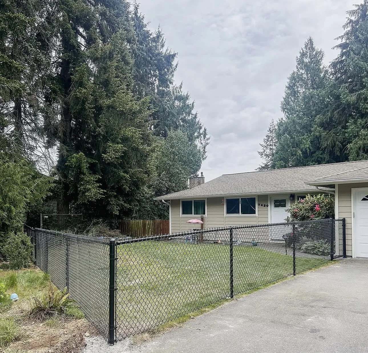 Finished black chain-link fence installation