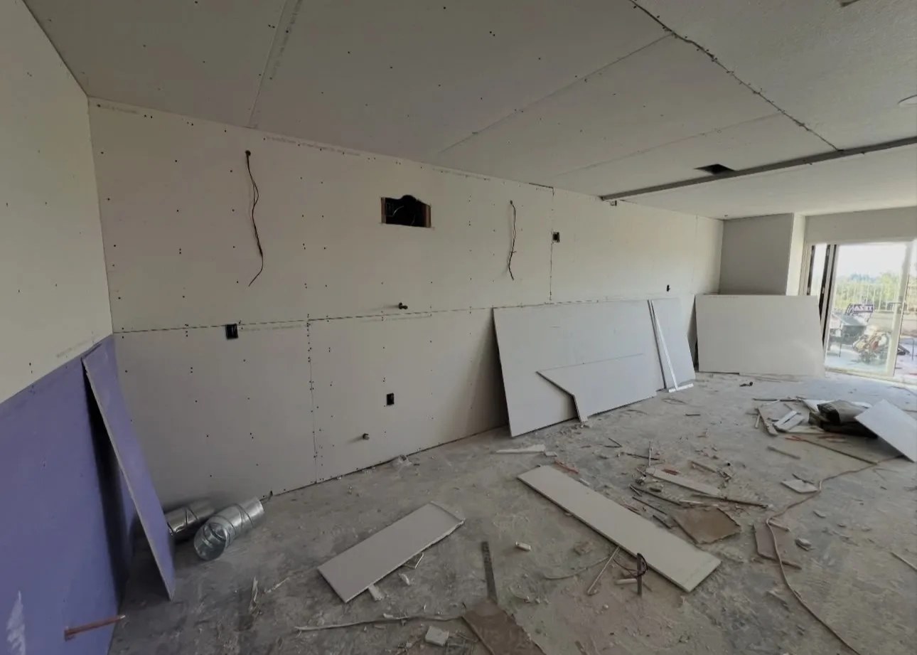 Drywall installation during renovation