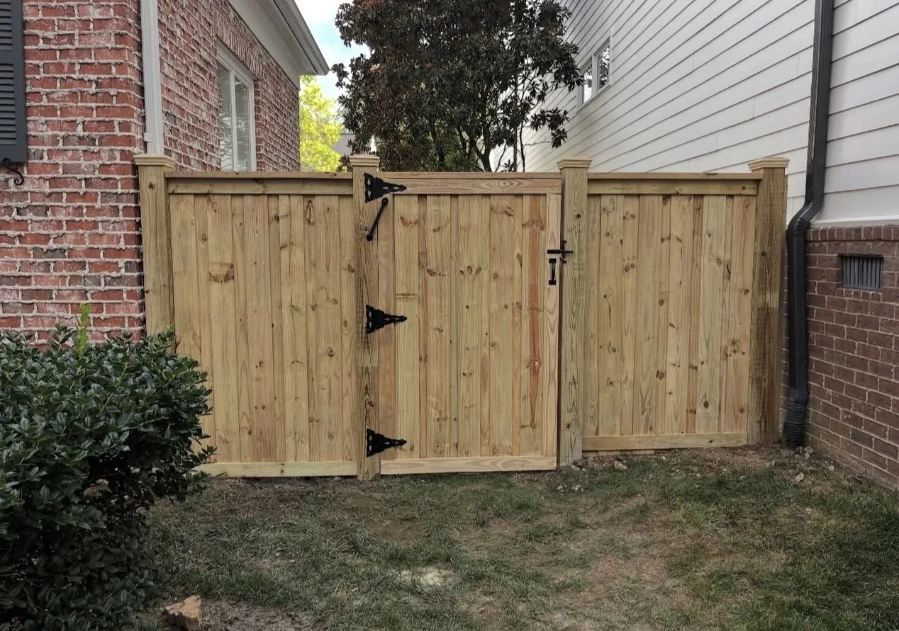 Wood privacy gate and fence installation